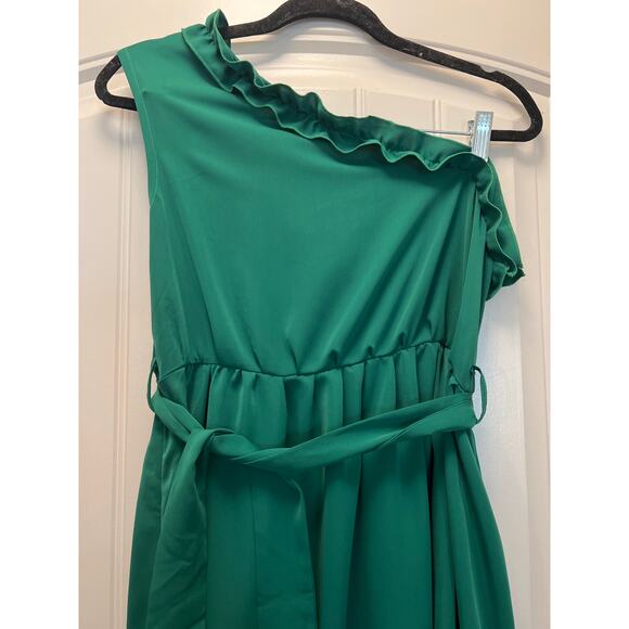 Unbranded Women’s Date Night One Shoulder Belted Flowy Maxi Dress Size L Green - Picture 4 of 9